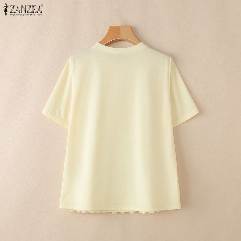 ZANZEA ซานเซีย เสื้อเบลาส์คอกลมแขนสั้นทรงหลวมแข็งแบบลําลองเกาหลีสําหรับผู้หญิง — صورة 8