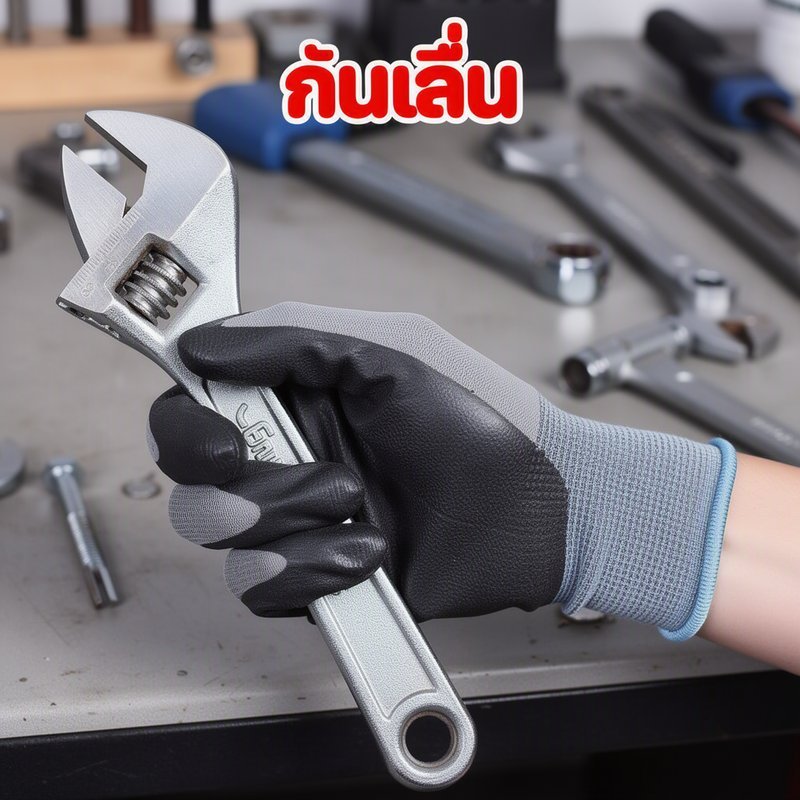 ไนไตรล์เคลือบไนลอนถุงมือทํางานข้อมือยาวกันลื่นระบายอากาศทน รูปที่ 2