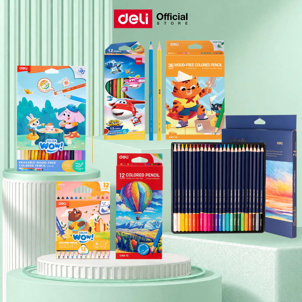 ดินสอสี Deli กล่องกระดาษ 12/18/24/36 สี สีสด ระบายสี วาดภาพ ปลอดภัยสำหรับเด็กและนักเรียน