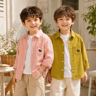 🌞【ส่งจากกทม】เสื้อเชิ้ตเด็กผู้ชาย แขนยาว สีขาว ผ้าฝ้าย ปักลายสุนัข คอปก แฟชั่น ใส่ทุกวัน 3-8ปี