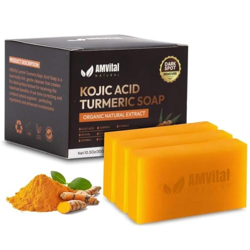 Vital Turmeric Kojic Acid Soap Bars พร้อมวิตามินซี เรตินอล & กรดไฮยาลูโรนิก – ใบหน้า & สบู่ผิวกายพร้
