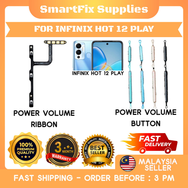 เข้ากันได้กับ Infinix Hot 12 Play X6816C X6816 Power Volume Ribbon Flex On Off & Volume Button