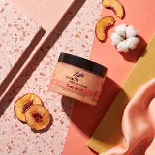 Boots Flavour Peach Cotton Candy Body Scrub 300Ml บู๊ทส์ เฟ เวอร์ พีช คอตตอน แคนดี้ บอดี้ สครับ 300มล.