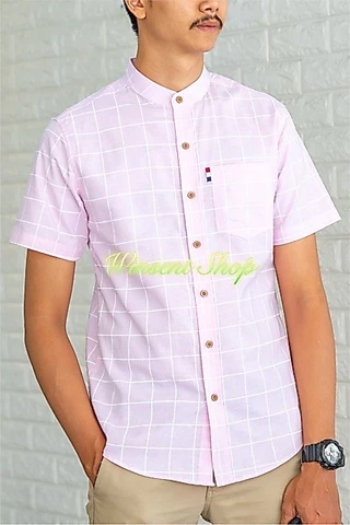 👔เสื้อเชิ้ตคอจีนตารางแขนสั้น👔ผ้า Oxford ทรงสลิมคัตติ้งเนี๊ยบมากกกก✨✨