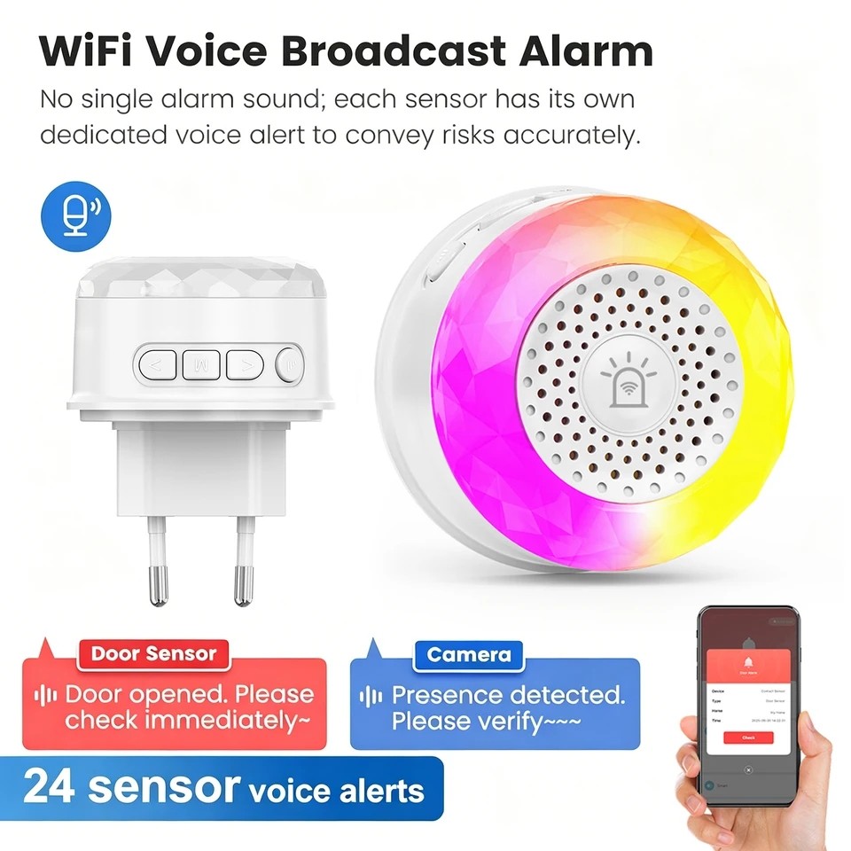SMATRUL TUYA Smart WiFi Alarm Support กระพริบคําเตือน 105 dB Alarm Sound สําหรับ Home Security