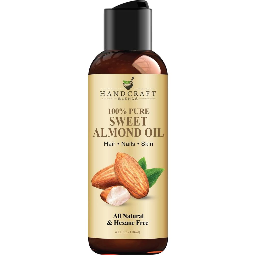 HandcraftBlendsAlmondOil-4FlOz-100%Pureand-PremiumGradeCarrierOilforandHair-HairandBody-Massage-Hexa