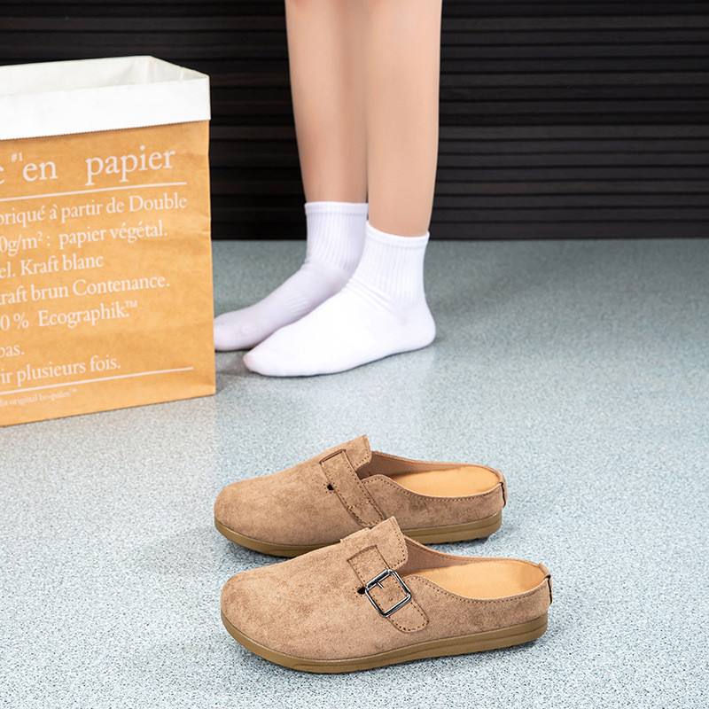 Lazy Flat Cover Foot Half Slippers Womens Shoes Commuter Simple Retro Round Toe Slip-On Boken Shoes