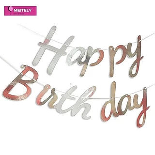 🔥ส่งด่วน🔥 ป้ายแขวน แบนเนอร์ Happy Birthday ธงราวสามเหลี่ยม ของตกแต่งปาร์ตี้ สวยงาม เรียบหรู ดูแพง