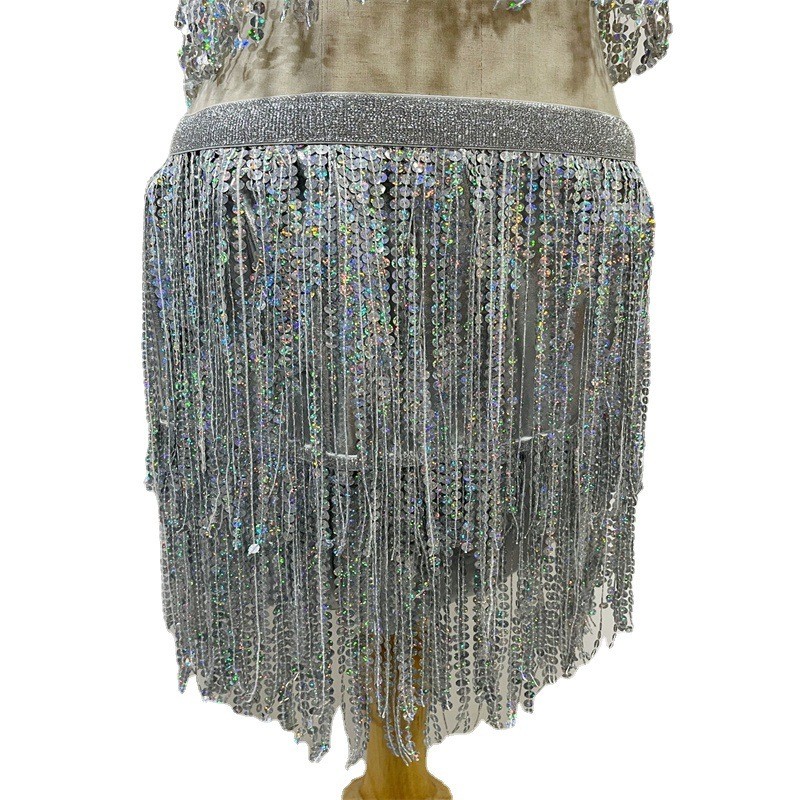 Belly Dance Flow กระโปรง Jazz Dance Pole Dance เครื่องแต่งกายเลื่อม Flow ชุดเวทีเครื่องแต่งกาย