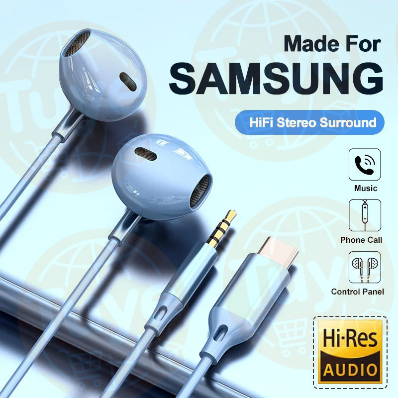 ผู้ซื้อหลายพันสําหรับ Samsung, HIFI Surround Sound In-Ear USB Type C หูฟัง 3.5 มม. พร้อมสายเคเบิลควบคุมและที่อุดหูแบบมีสายสําหรับ Galaxy S24 S23 S22 หูฟังแบบมีสายพิเศษ