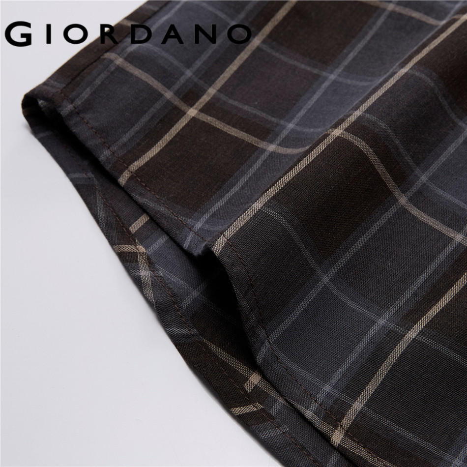 GIORDANO بلوزة نسائية كاروهات فينتج بياقة V وكشكش — صورة 8