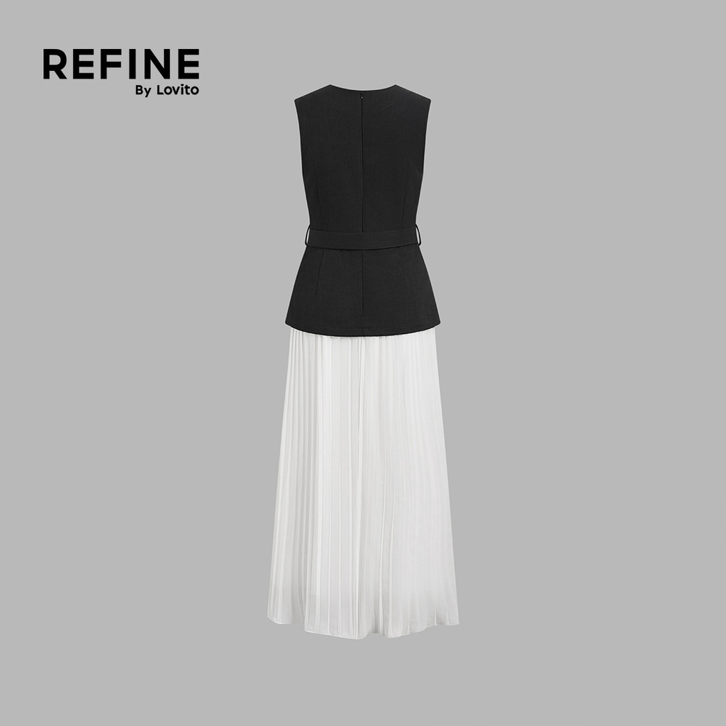 (Refine by Lovito)เดรสทำงาน ผ้าชิฟฟอน เทียมสองชั้น ต่อผ้า มีกระเป๋า เดรสผู้หญิง ฤดูใบไม้ผลิ-ฤดูร้อน DRR42P1D047 — صورة 7