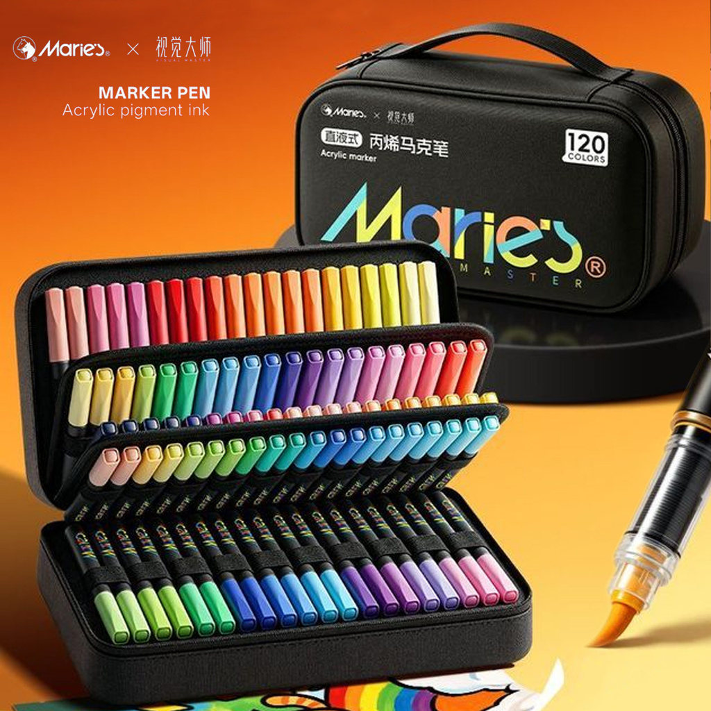 Maries Maries Maries Small Black Bag Straight Liquid Soft Tip Acrylic Marker Large-ความจุผ้าใบชุดน้ํ