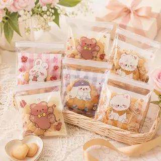 ถุงฝากาวลายการ์ตูนน่ารัก 10×10 ซม. 100 ใบ/แพ็ค ถุงคุกกี้ ถุงเบเกอรี่ ถุงแพ็คขนม เลือกลายได้