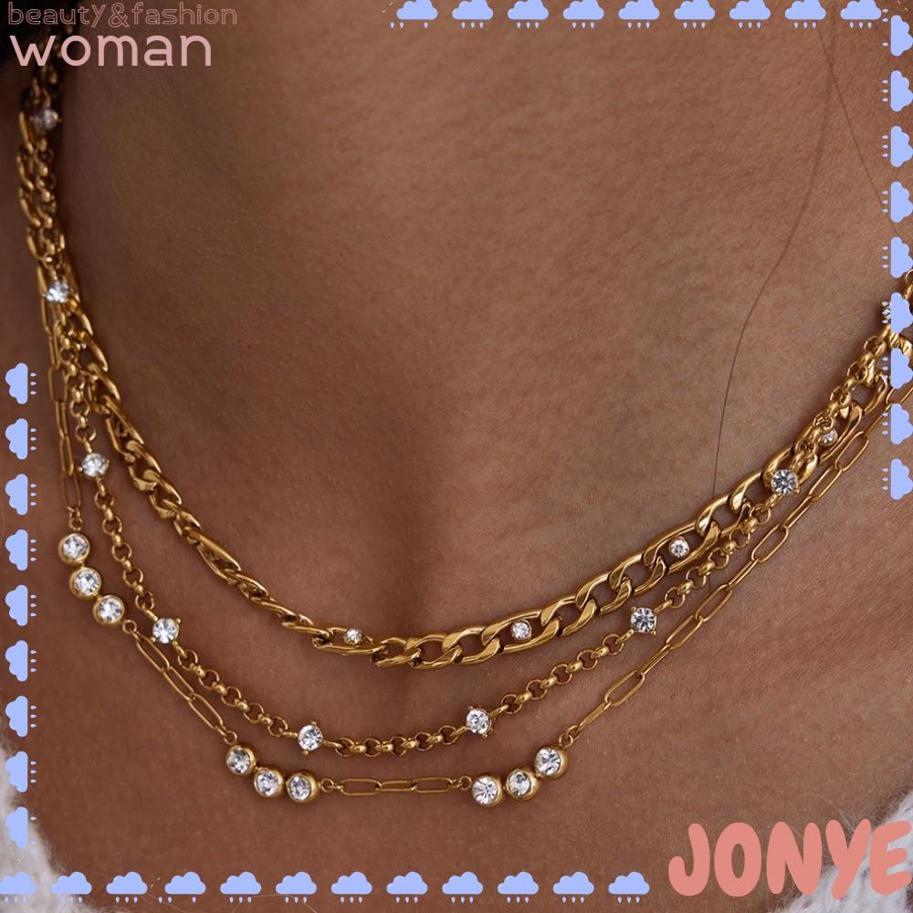 JONY Zirconia Chain,Stackable Classic Gold สร้อยคอผู้หญิง,แฟชั่นสแตนเลส Minimalist 18K Plated Cubic 