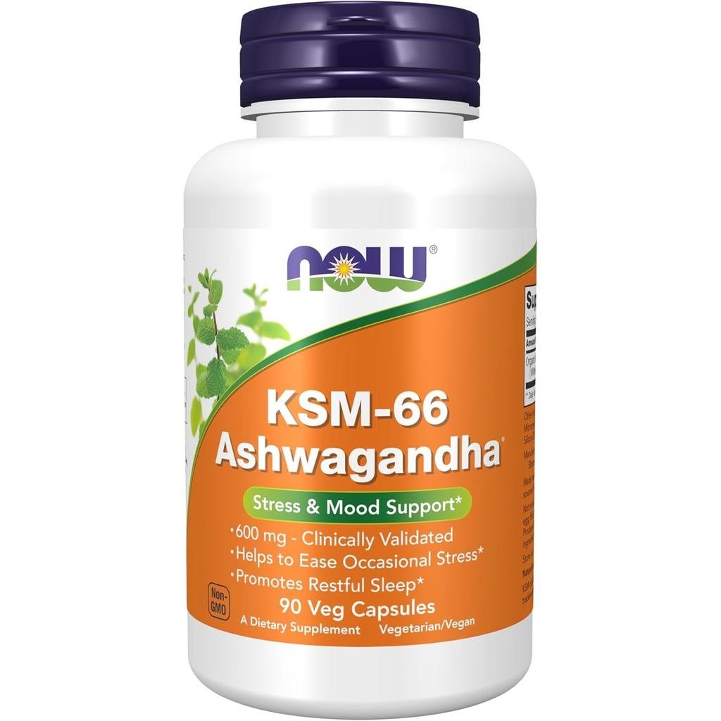 อาหารเสริมตอนนี้, KSM-66 มะเขือยาวเมาแอฟริกันใต้, รองรับความเครียดและการนอนหลับ, แคปซูลมังสวิรัติ 90 แคปซูล