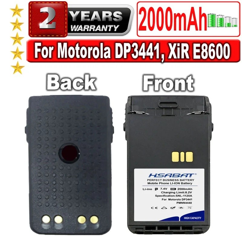 HSABAT 2000mAh PMNN4440, PMNN4502A PMNN4440AR แบตเตอรี่สําหรับ Motorola XiR E8600, E8608668, DP3441,