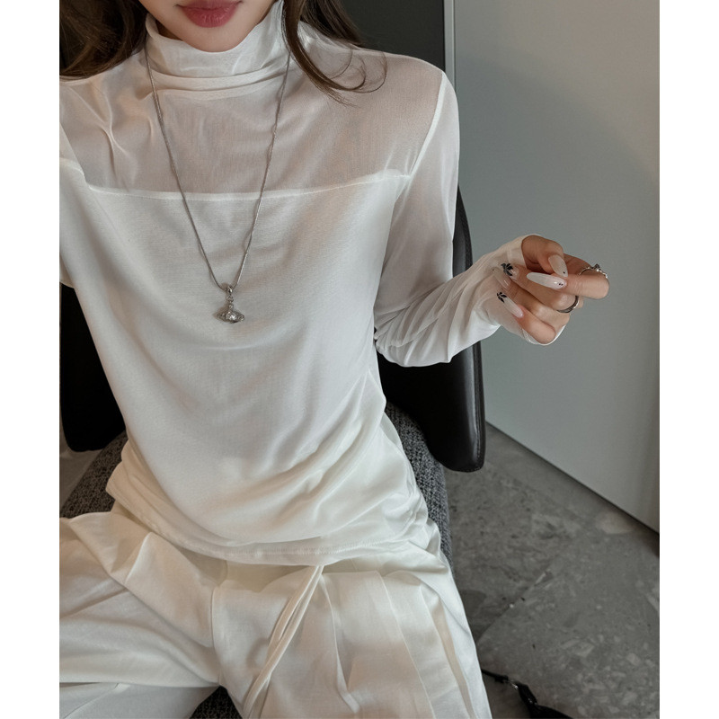 T Classy All-Match Gauze เย็บครึ่งคอเต่า Bottoming เสื้อผู้หญิงด้านใน