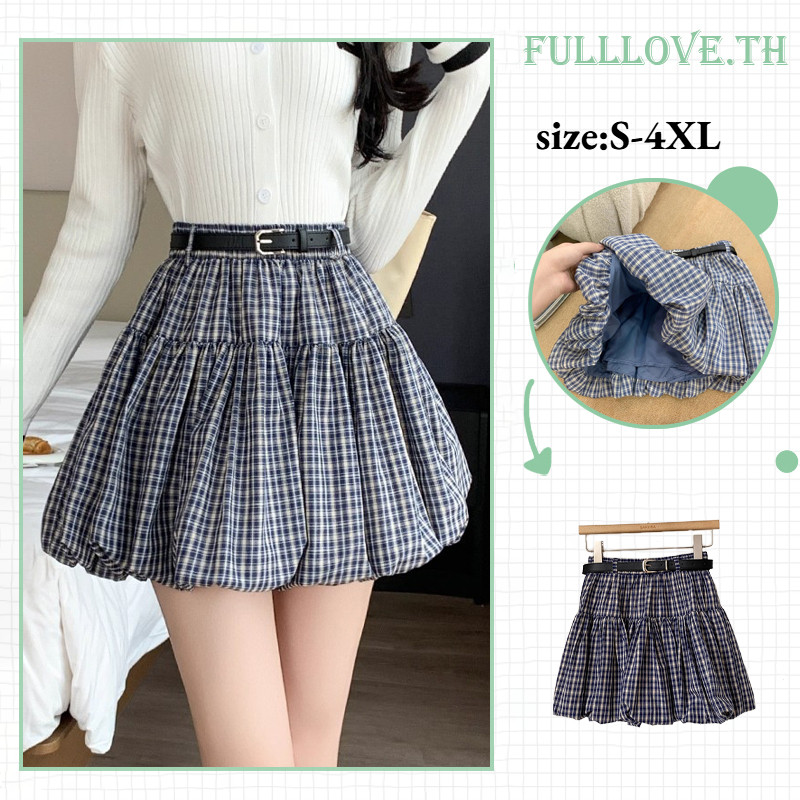 [ส่งไวจากไทย] Fulllove กระโปรงเอวสูงเวอร์ชั่นเกาหลีแฟชั่นผู้หญิงสไตล์ตาข่ายสีฟ้าขนาดใหญ่ A-line ดอกไม้ Bud กระโปรง