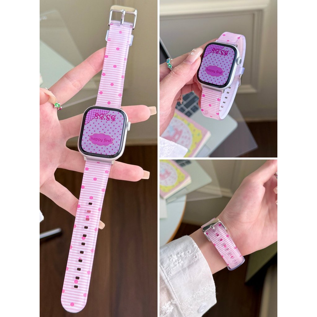 เหมาะสําหรับ iwatch11 สายนาฬิกา applewatch10/s9 เกาหลี Polka Dot สายรัดข้อมือลายฤดูร้อนสไตล์ใหม่ Xia
