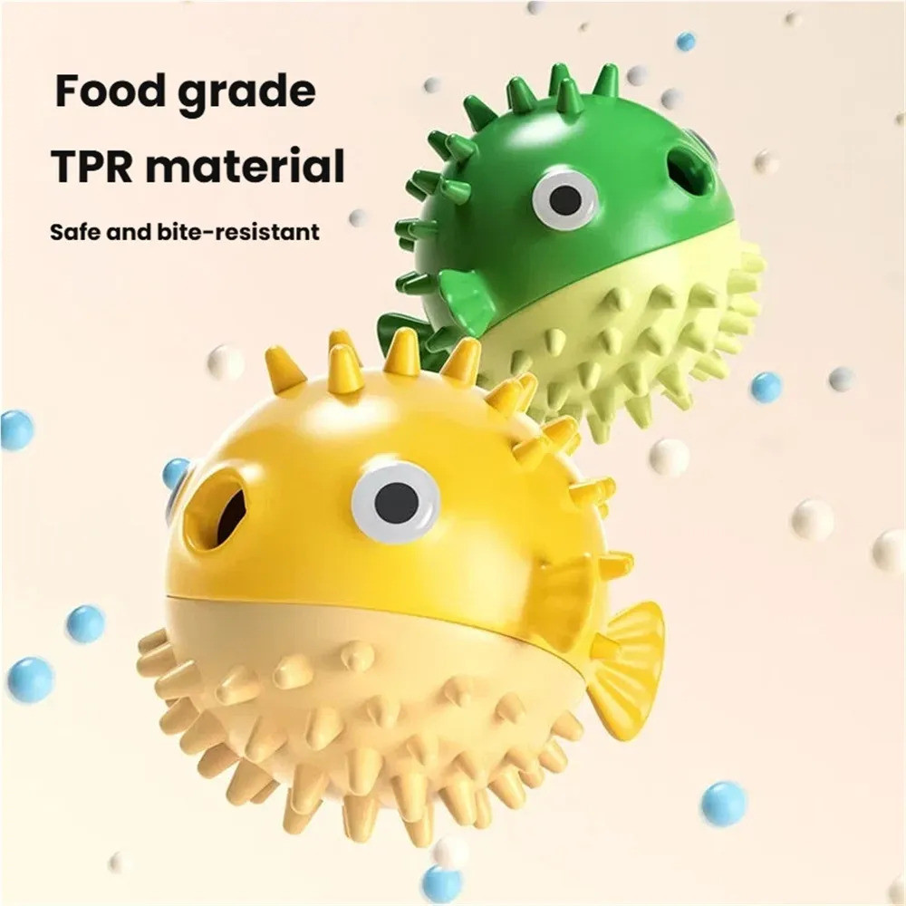 Puffer Fish Treat Dispensing ของเล่นสุนัข TPR Chew Comb Soft Spiry ทําความสะอาดฟัน