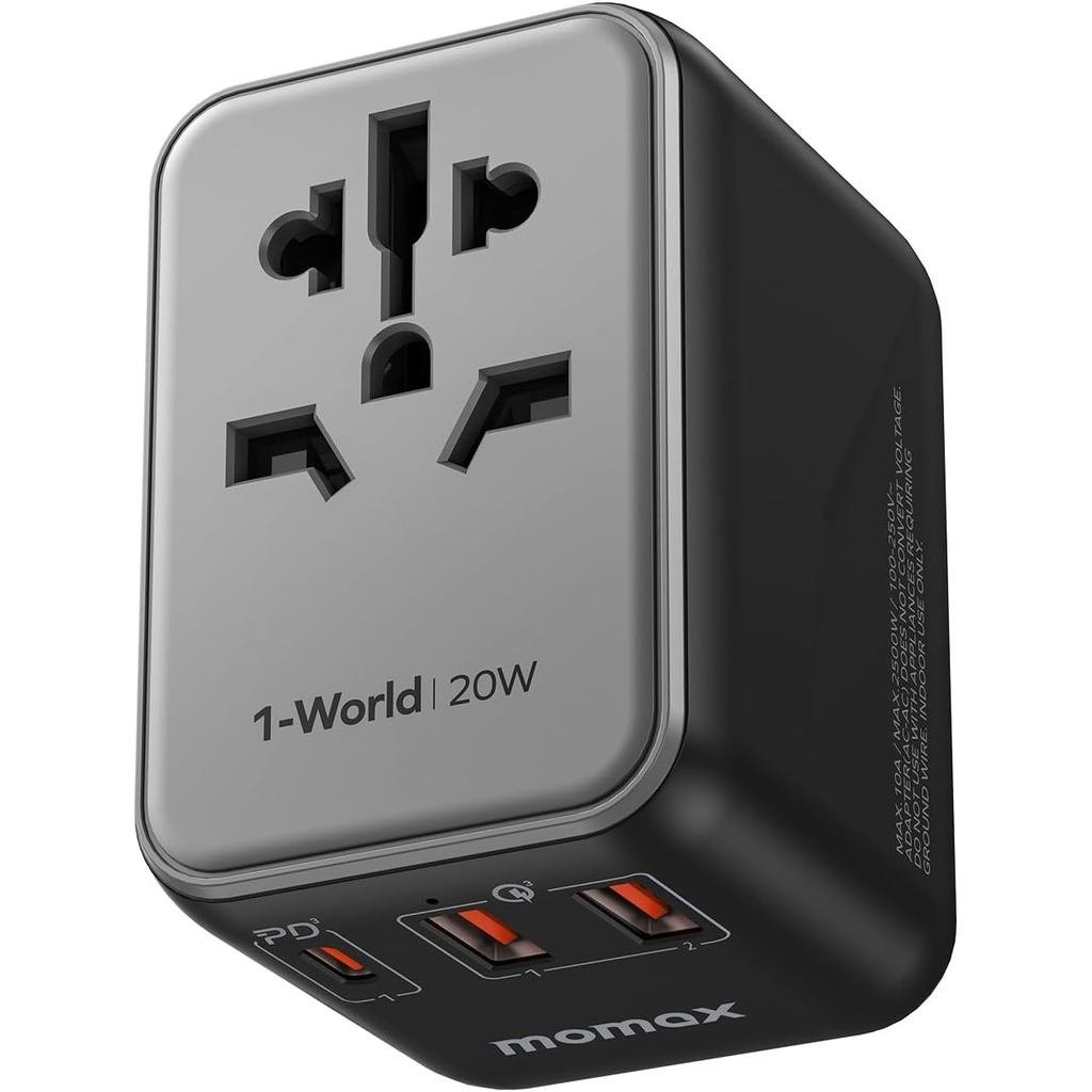 MOMAX Universal Travel Adapter 70W GaN, 3 USB-C PD & 2 USB-A QC, International Power Adapter Outlet,