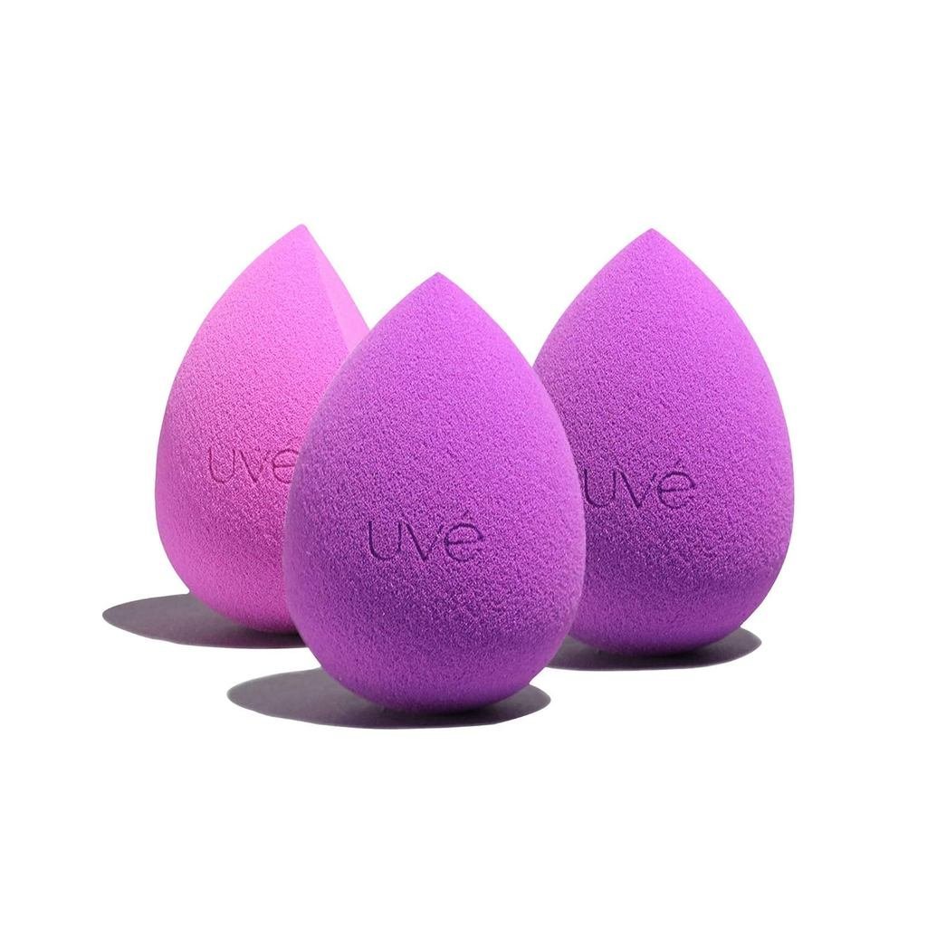 UVé Beauty Sponge Makeup Blender 3 Pack - ฟองน้ําแต่งหน้าสีม่วงสําหรับผสมรองพื้น, แป้งและครีม - คอนซ