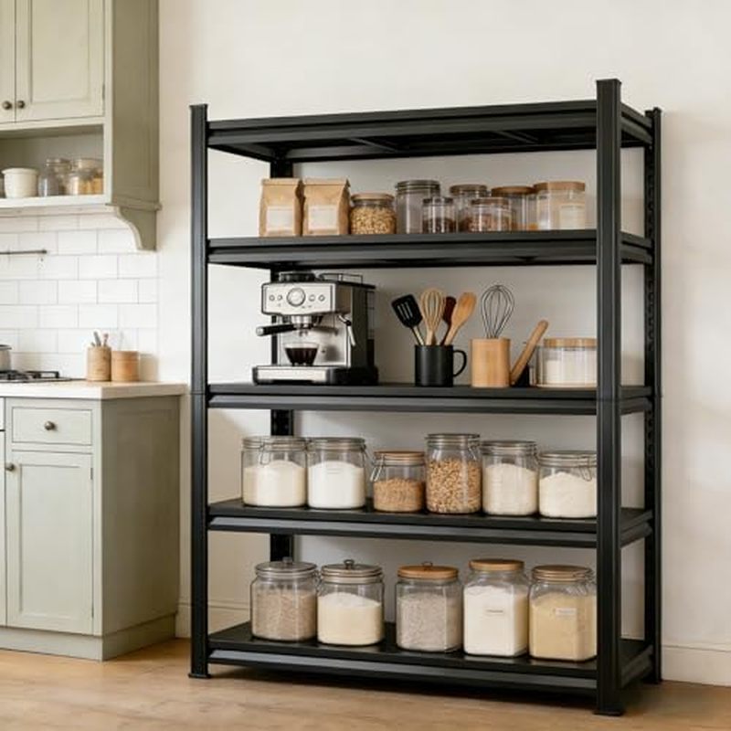 ชั้นวาง 5 ชั้นพร้อมราวจับปรับ Heavy Duty หม้อและ PAN Organier ทนความร้อน 36"W x 71"H โลหะขนาดใหญ่สูง