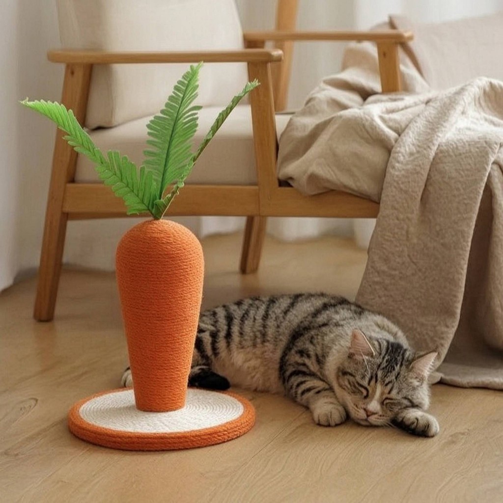 Carrot Scratching Post Playful Cat Scratching Post Scratcher พร้อมของเล่นใบ Long-Lasting Pet Supply 