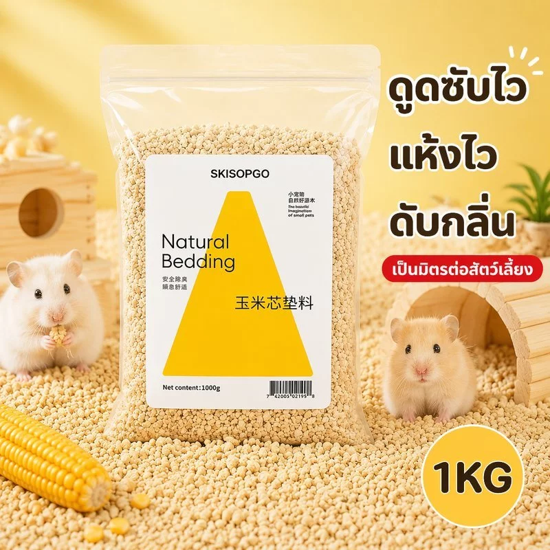 วัสดุรองกรงแฮมสเตอร์ ซังข้าวโพดธรรมชาติ แห้งไร้ฝุ่น ดูดซับกลิ่น ปูพื้นกรง หนูแฮมสเตอร์ 1000g