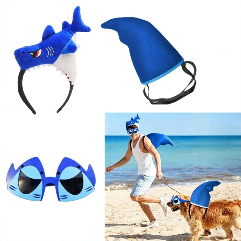 WIT Shark เครื่องแต่งกายอุปกรณ์เสริมสําหรับเด็กผู้ใหญ่ Shark Tail Back Fin Shark ที่คาดผมแว่นตาสําหร