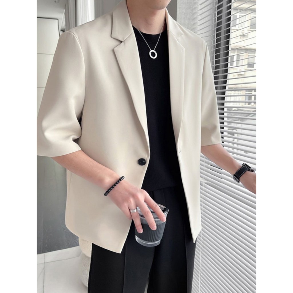 Khaki Short Sleeves Blazer Men Early Summer Wear British Yuppie#卡其色短袖西装外套男初夏穿搭英伦雅痞
