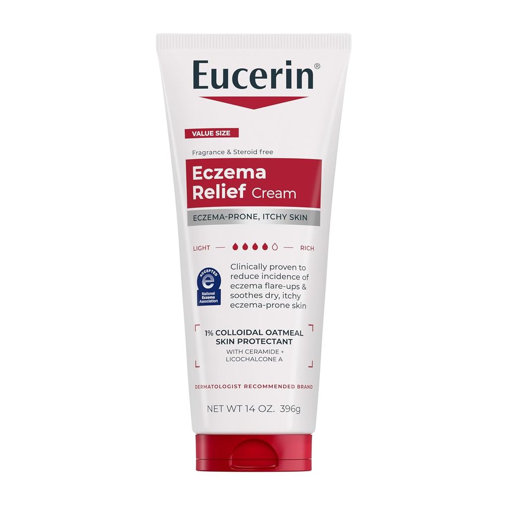 Eucerin Eczema Relief Body Cream, Eczema Cream with Coloidal Oatmeal, Ceramide-3 และ Licorice Root E