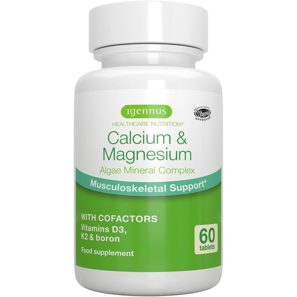 Igennus Absorption Algae Calcium & Magnesium Plus D K2 & Boron Clean Label & Plant Based NonGMO Alga