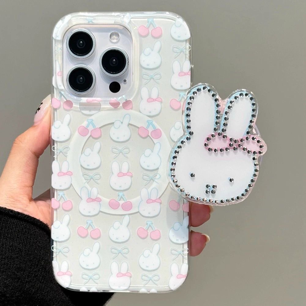 Ins Bowknot Miffy Rabbit เหมาะสําหรับ Samsung s26ultra เคสโทรศัพท์ s25 + s24fe สไตล์เกาหลี s22 + s21 + ผู้หญิง s20fe ความรู้สึกระดับไฮเอนด์ a57a37 แม่เหล็ก a27a17 รูขนาดใหญ่ a26a56