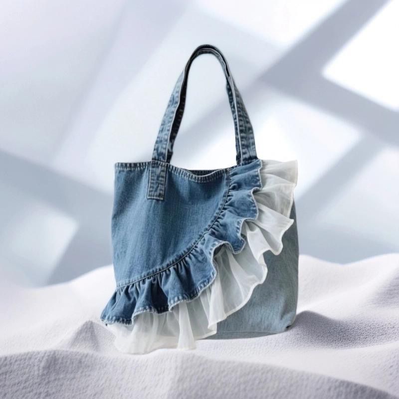 2025 สไตล์ใหม่แฟชั่น All-Match Washing Denim Stitching Tote Bag High-End Feeling Strobe Bag 2025 ใหม