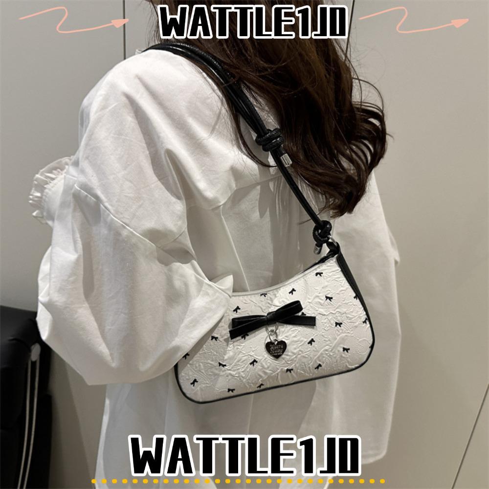 WATTLE1J0 กระเป๋าสะพายไหล่, Bow Print Zipper Bow Armpit Bag, Fashion Y2k Tote Bag Women