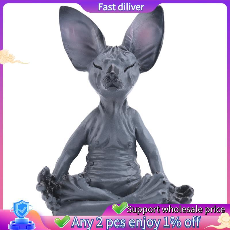 Sphynx Cat Meditate,Thinking Cat รูปปั้น,Medicating Thinking Cat,Sphynx Hairless Catสมาธิสะสมตกแต่ง