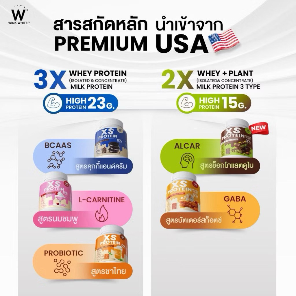โปรตีนวิงค์ไวท์ XS PROTEIN เวย์โปรตีน 10 รสชาติ(กระปุก)