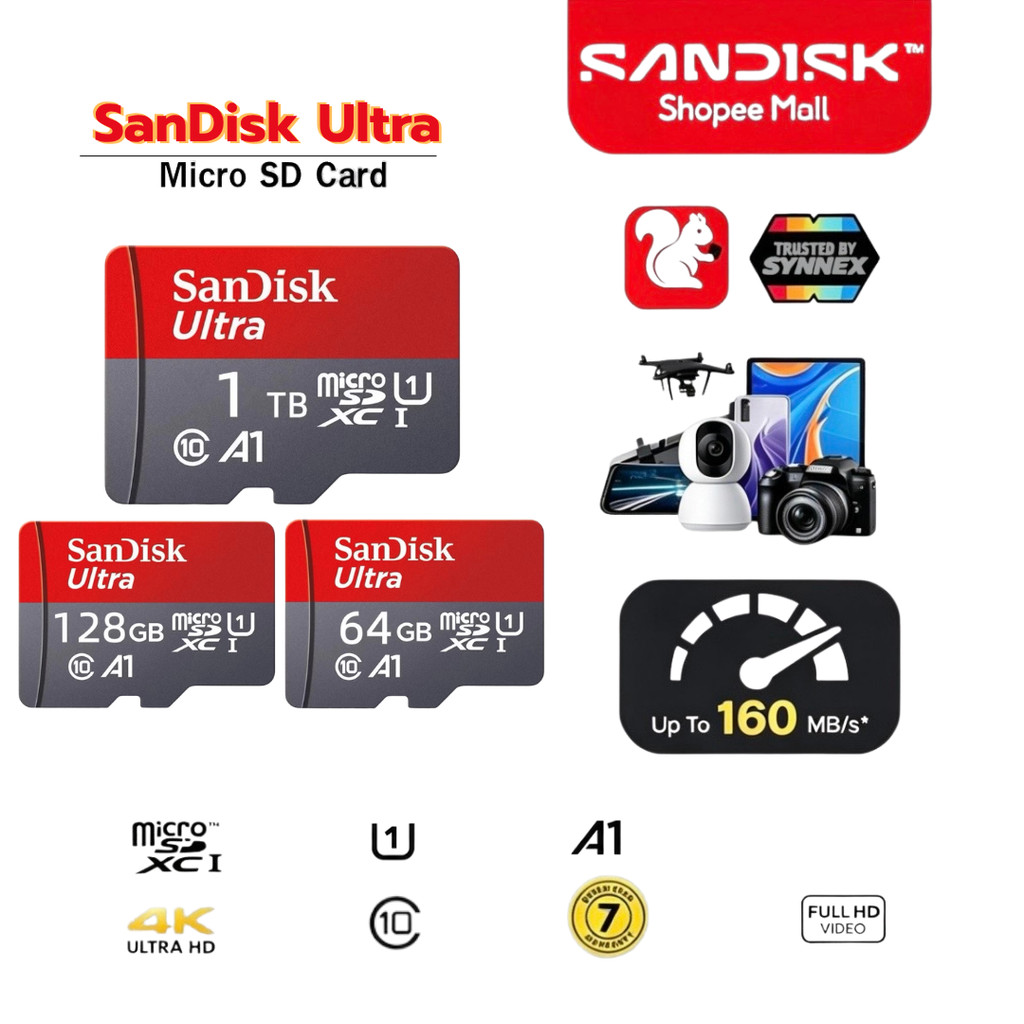 (ส่งด่วน) SANDISK Ultra Micro SDcard 32/64/128GB (100MB) UHS-I memory card sdcard แท้ กล้องหน้ารถ โทรศัพท์