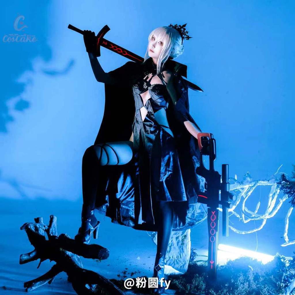 FGO Altria Pendragon (Saber Alter) ชุดว่ายน้ําสูทสีดําคอสเพลย์ครบชุด