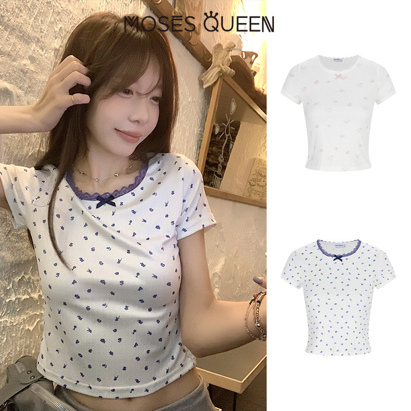 MOSESQUEEN تيشيرت كتف مكشوف بدانتيل وزهور — صورة 2