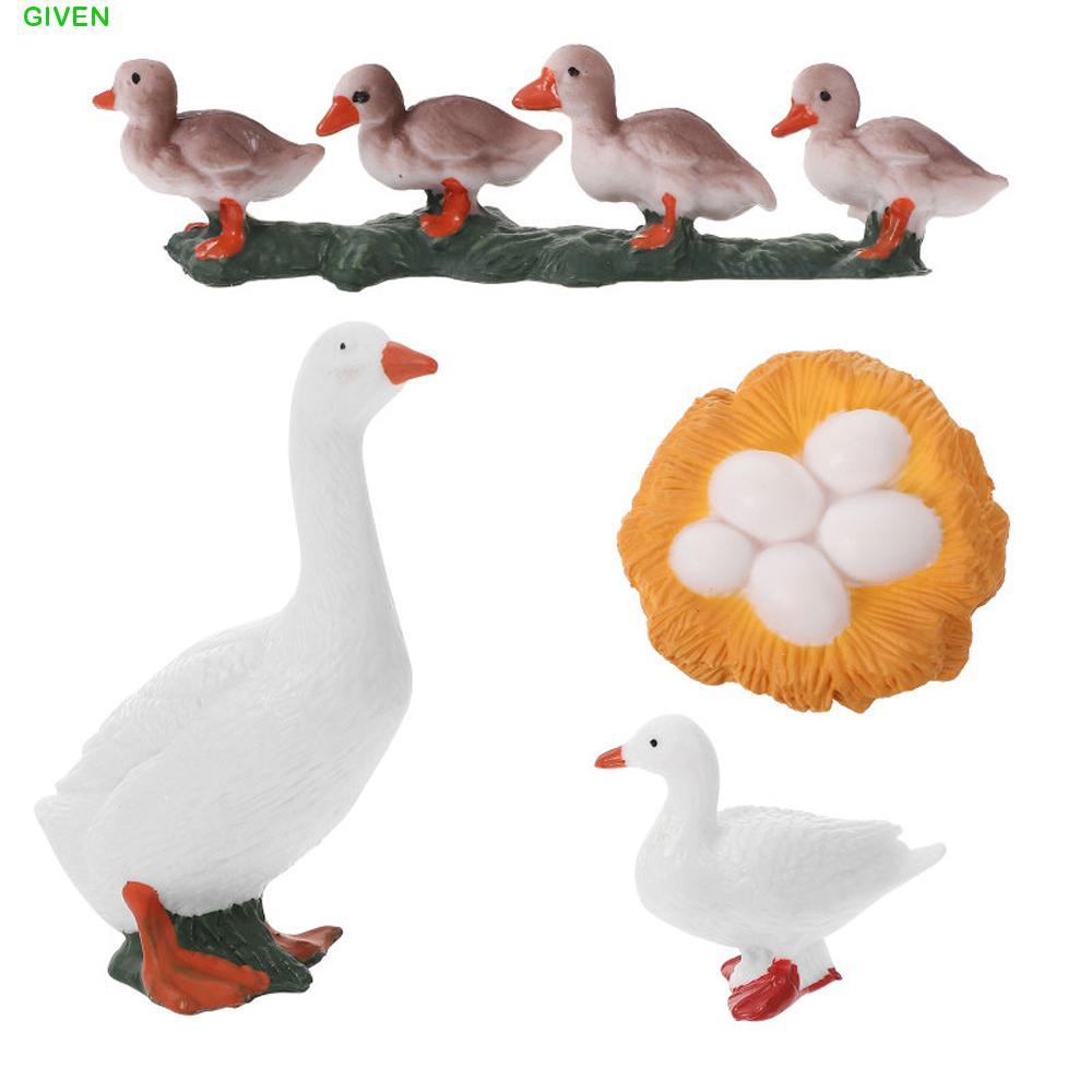 GIVEN Life CYCLE ตัวเลขเด็ก 4 ชิ้น/เซ็ต Swan รุ่น Hen สัตว์ปีก Growth CYCLE Miniature สีขาว Goose