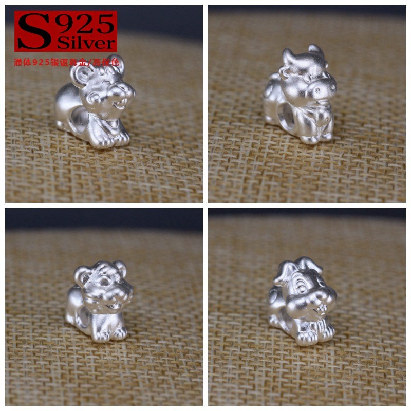 S999 Hard Silver Zodiac Spacer ลูกปัด diy999 เงินแท้สร้อยข้อมือถักเชือกหนังเครื่องประดับอุปกรณ์เสริม