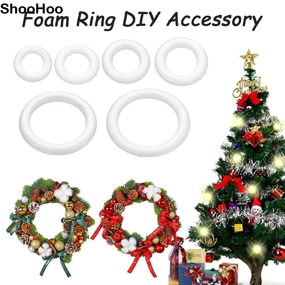 SHOOHOO 1 ชิ้น DIY Handmade พวงหรีด,สําหรับงานฝีมือคริสต์มาส Polystyrene โฟมแหวน, 5/7/8/10/12/15/17/20 ซม.รอบสีขาวตกแต่งงานแต่งงาน