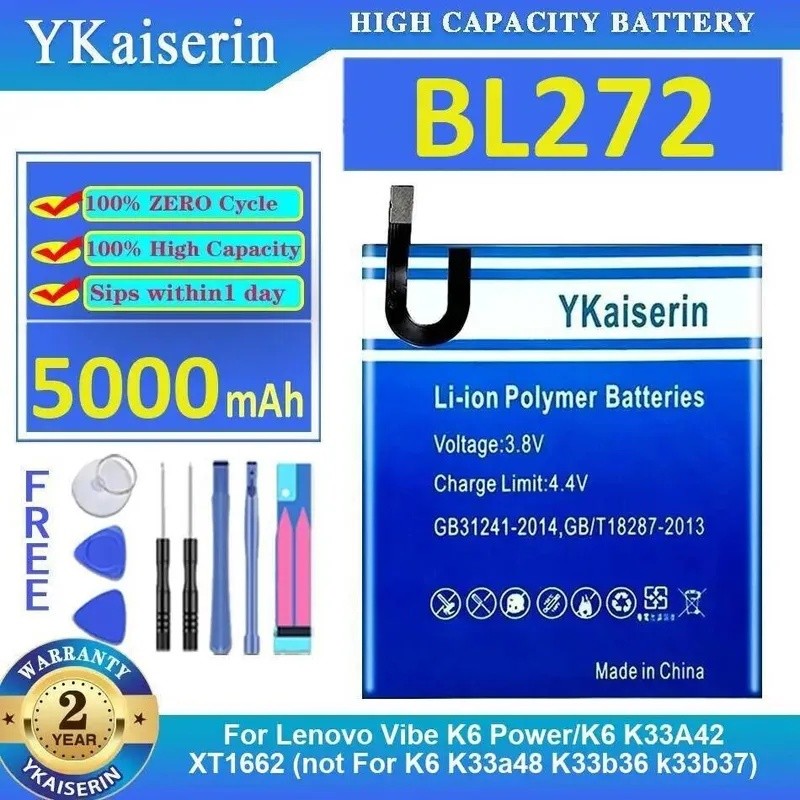 แบตเตอรี่โทรศัพท์มือถือ BL272 5000Mah สําหรับ Lenovo Vibe K6 Power K33A42 XT1662 ไม่ Fit K33a48 K33b