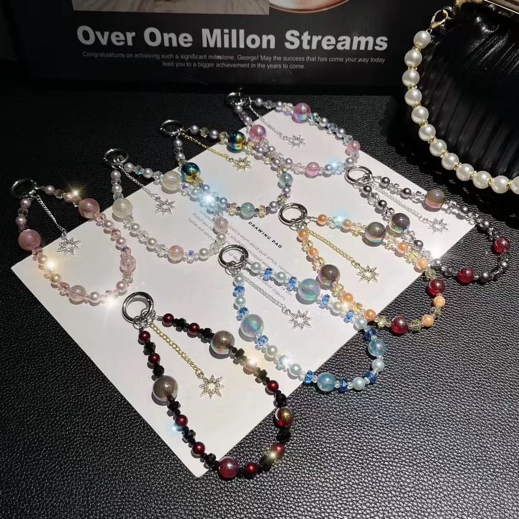 High-End โทรศัพท์มือถือ Lanyard ลูกปัดคริสตัล Starry Sky สีสัน Star จี้โทรศัพท์มือถือ Chain Influencer จี้เครื่องประดับ