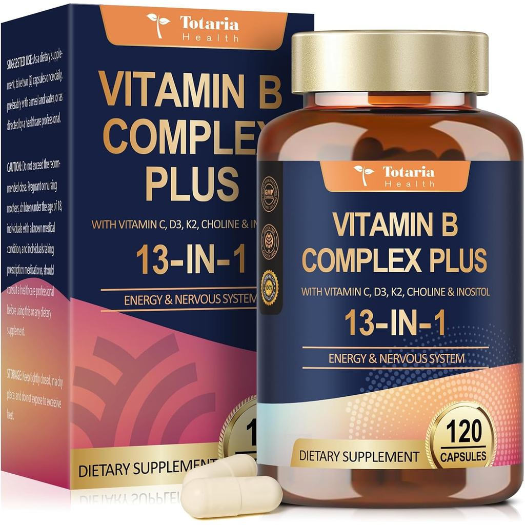 13-in-1 วิตามินบีคอมเพล็กซ์พร้อมวิตามินบี 1, B2, B3 (Niacinamide), B4, B5, B6, B7 (Biotin), B8 (Inos