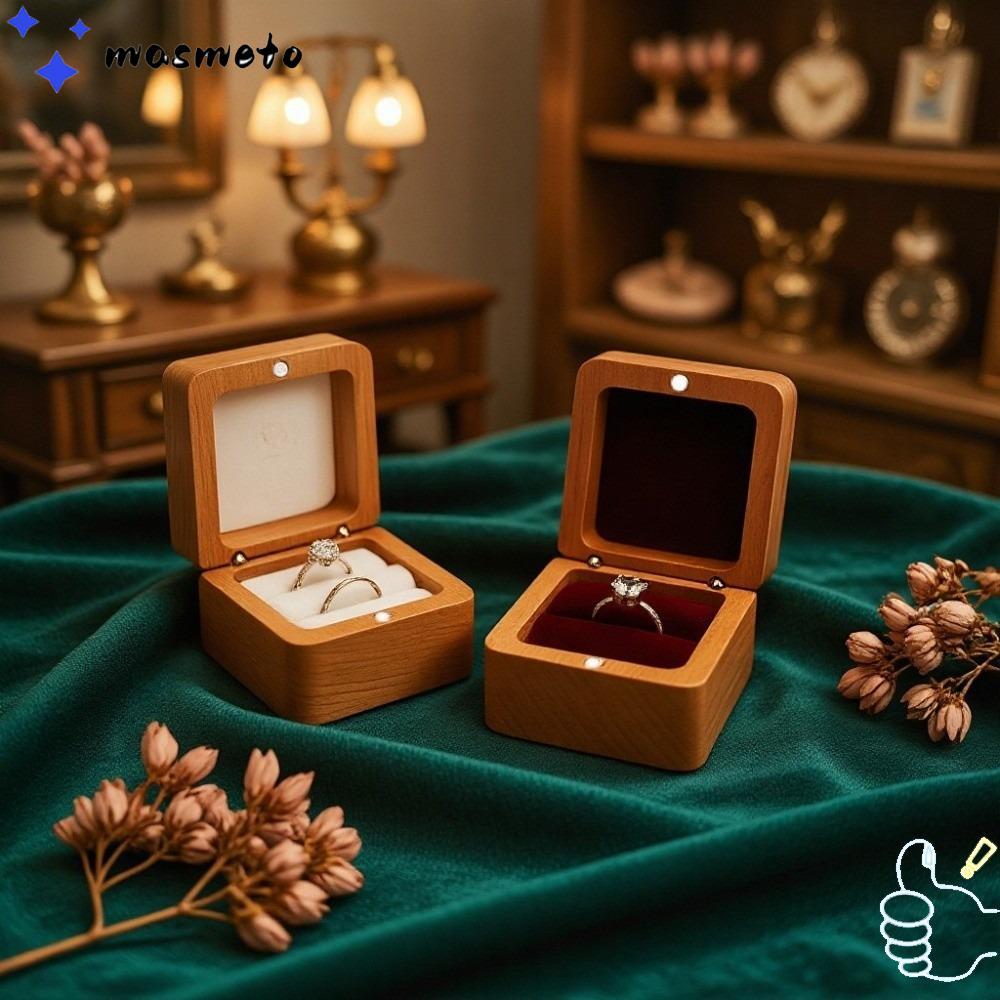 MASMATO Ear Studs ,กํามะหยี่เรียบง่ายไม้แหวนกล่อง,Retro Jewlery Storage Jewlery Organizer แหวน