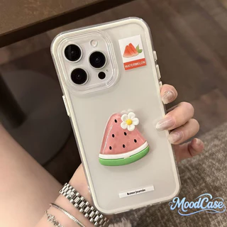 สำหรับ iPhone 16 Plus 15 Pro 14 17 Pro Max 13 17 Air 11 12 เคสโทรศัพท์สไตล์เรียบง่าย ขอบสีตัดโปร่งใส ตกแต่งผลไม้สามมิติ